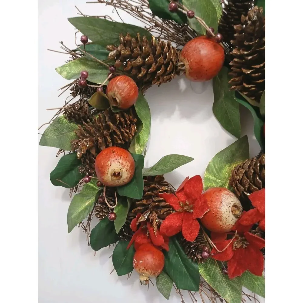 Winter Door Wreath Beautiful Pomegranate Realistic Holiday Christmas Arrangement